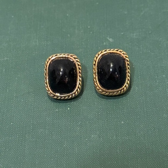 Vintage Gold & Navy Statement Earrings with Rope Gold Detailing - Picture 1 of 5